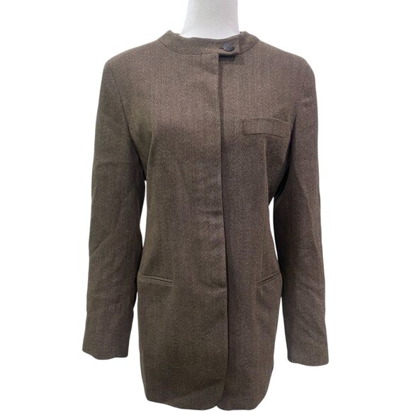 DKNY Donna Karan New York 100% Wool Woven Herringbone Blazer Jacket Size 8 - Picture 1 of 9